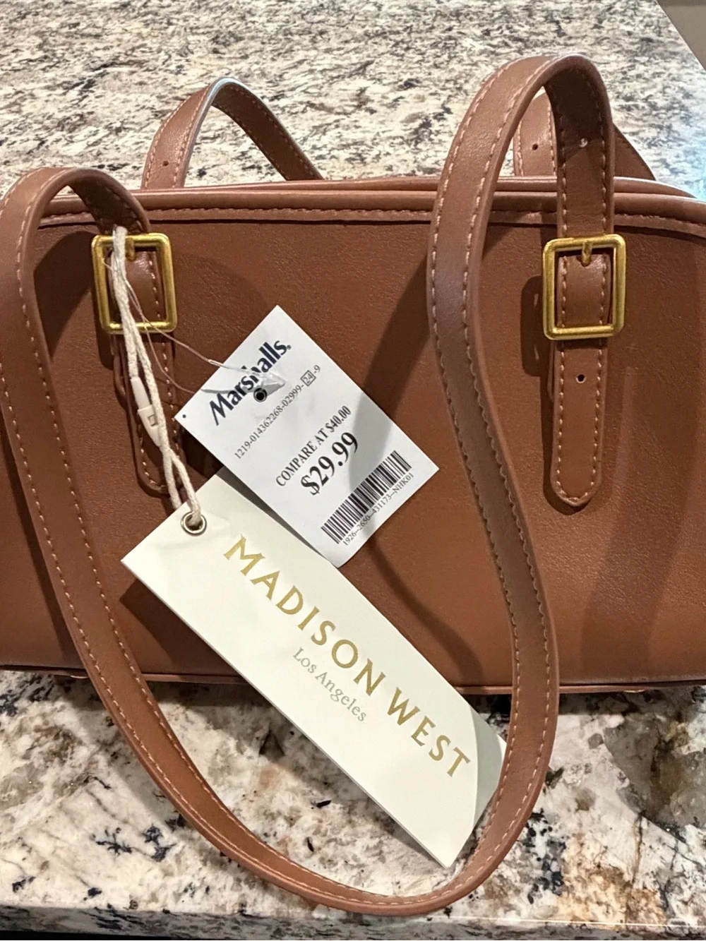 Madison West Tan Faux-Leather Structured Satchel with Gold Hardware, NWT